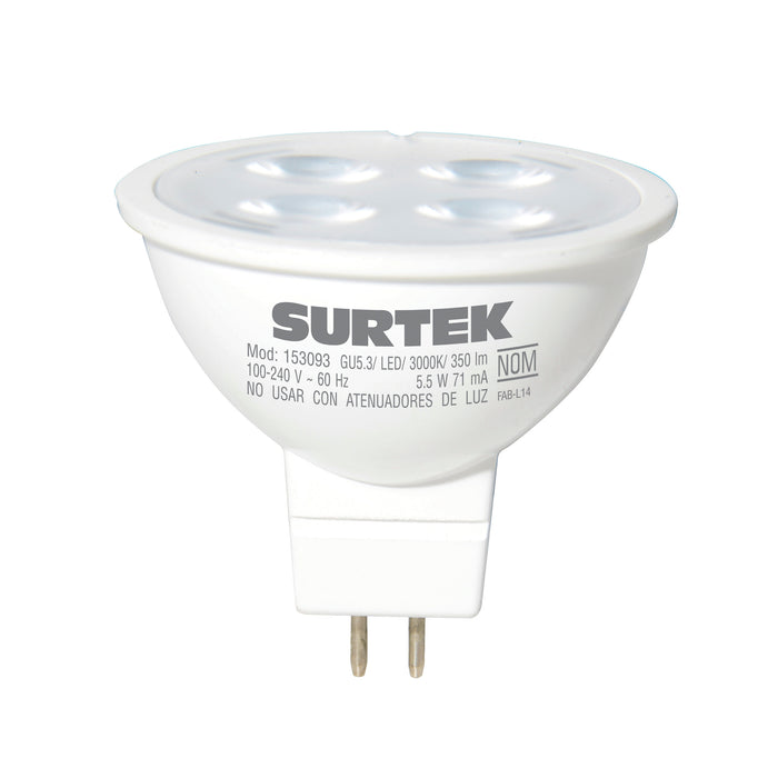 foco surtek (pvl) 153093 led mr16/5.5w/100-240v/gu3.5/350 lum/luz calida - SIGASA