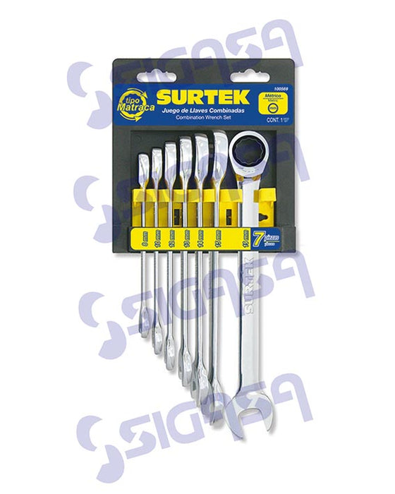 JGO SURTEK 100569 C/7 LLAVES COMBINADAS MM C/MATRACA EN RACK PLAST