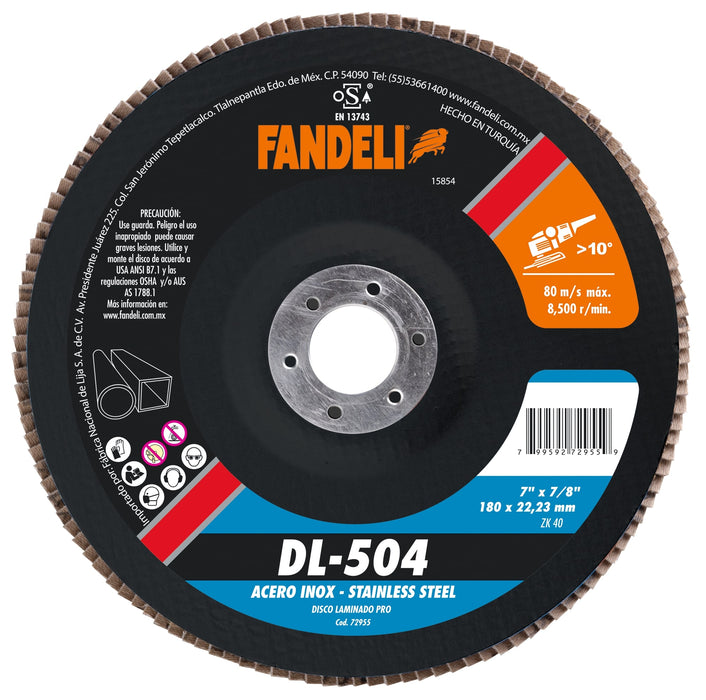 DISCO FANDELI LAMINADO DL-504/72955 DE 7" Z-40 INOX 180x22.2mm (2730) (DESC)