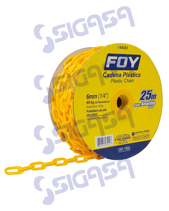 CADENA FOY 143421 PLASTICO AMARILLO 6mm (PRxMETRO) CARRETE C/25MT