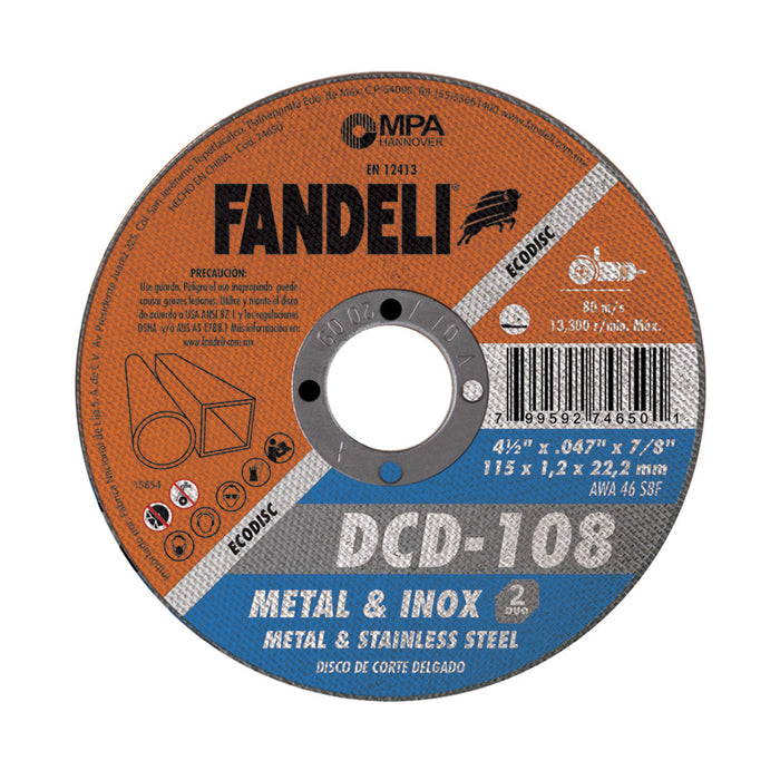 DISCO FANDELI ECO DCD-108/74650 DE 4 1/2" PLANO DUO CORTE INOX/METAL 115x1.2x22.2mm (778)
