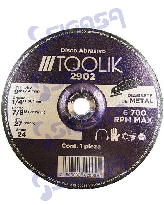 DISCO TOOLIK 2902 DESBASTE METAL 9"x1/4x7/8 (2009)