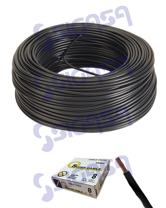 CABLE SUPERCABLE THHN #  8 NEGRO (ROLLO 100 MTS)