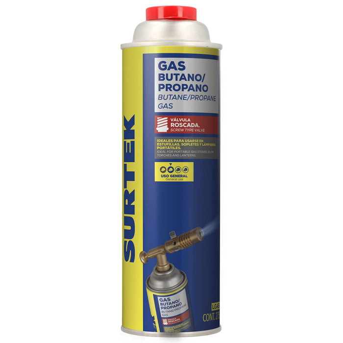 GAS SURTEK LGASO BUTANO EN BOTE PARA SOPLETE VALVULA ROSCABLE 275 GR