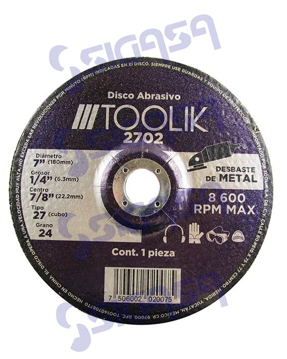 DISCO TOOLIK 2702 DESBASTE METAL 7"x1/4x7/8 (2007)